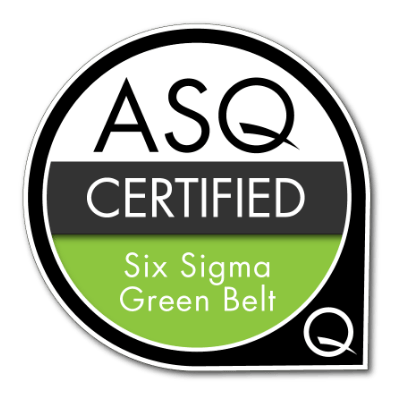 ASQ Certified Six Sigma Green Belt logo on a transparent background