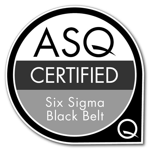 ASQ Certified Six Sigma Black Belt logo on a white background