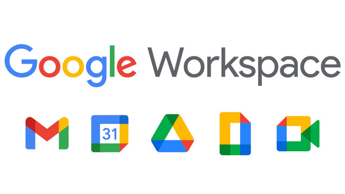 Google Workspace logo with five icons on a white background